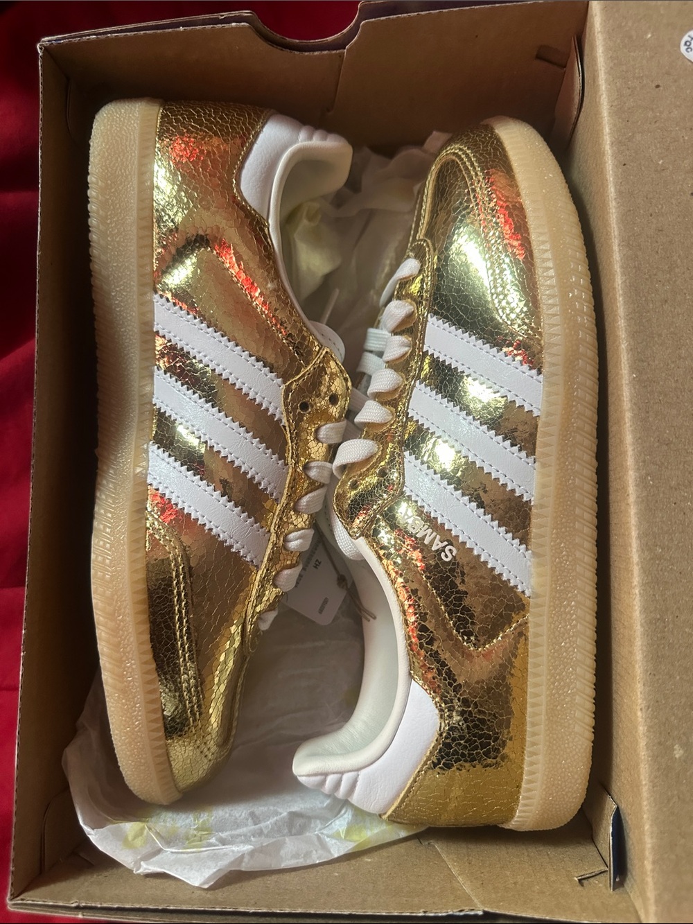 Adidas Samba Metallic Gold Low-Top Sneakers with White Stripes BRAND NEW! - Picture 4 of 6